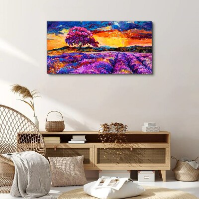 Tablou canvas Câmpuri de lavandă violet la apus