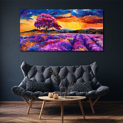 Tablou canvas Câmpuri de lavandă violet la apus