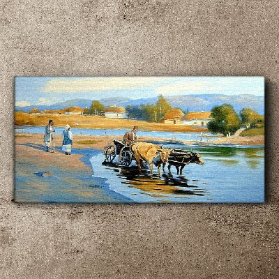 Tablou canvas colibă ​​de râu sătenilor din sat
