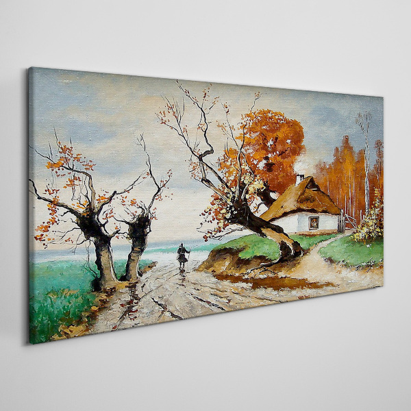 Tablou canvas Peisaj de toamnă cu o casă de țară