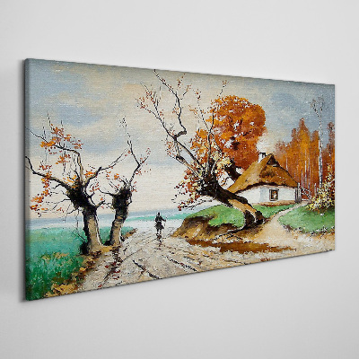 Tablou canvas Peisaj de toamnă cu o casă de țară