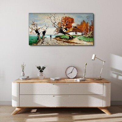 Tablou canvas Peisaj de toamnă cu o casă de țară
