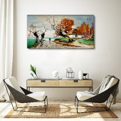 Tablou canvas Peisaj de toamnă cu o casă de țară
