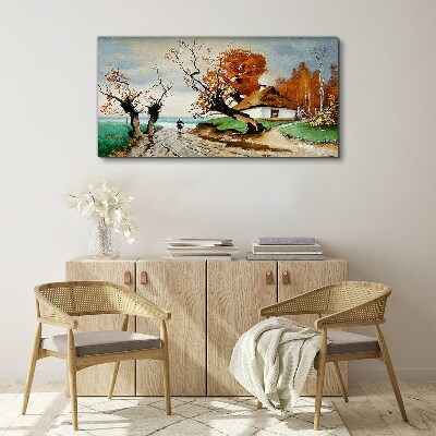 Tablou canvas Peisaj de toamnă cu o casă de țară