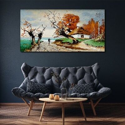 Tablou canvas Peisaj de toamnă cu o casă de țară