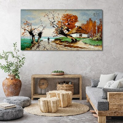 Tablou canvas Peisaj de toamnă cu o casă de țară