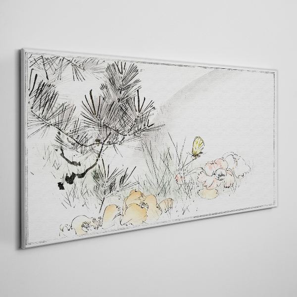 Tablou pe panza Peisaj floral cu un fluture
