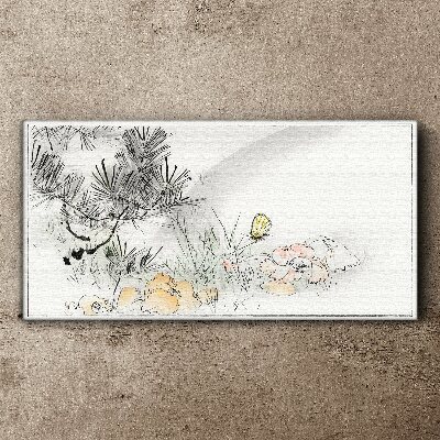 Tablou pe panza Peisaj floral cu un fluture