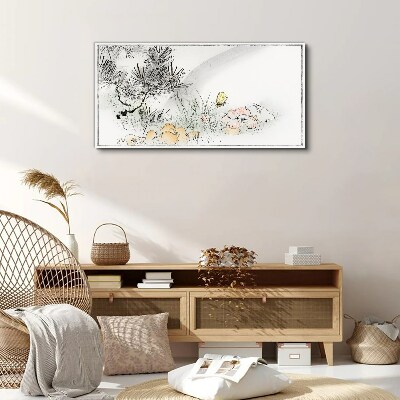 Tablou pe panza Peisaj floral cu un fluture