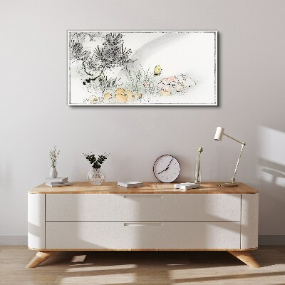 Tablou pe panza Peisaj floral cu un fluture