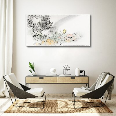 Tablou pe panza Peisaj floral cu un fluture