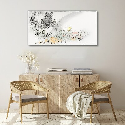 Tablou pe panza Peisaj floral cu un fluture