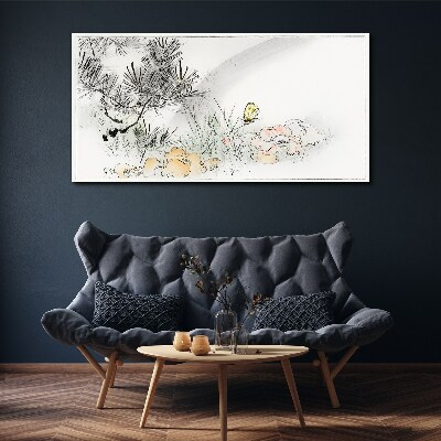Tablou pe panza Peisaj floral cu un fluture