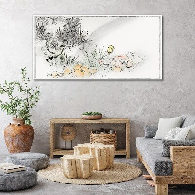 Tablou pe panza Peisaj floral cu un fluture