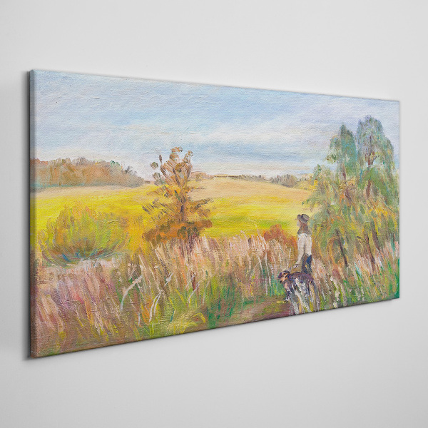 Tablou canvas Peisaj de vară cu o figură și un câine