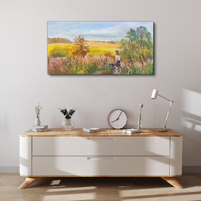 Tablou canvas Peisaj de vară cu o figură și un câine