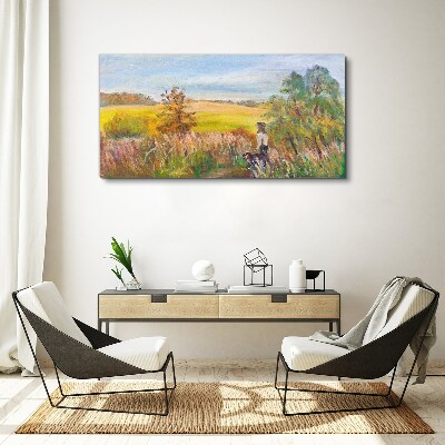Tablou canvas Peisaj de vară cu o figură și un câine