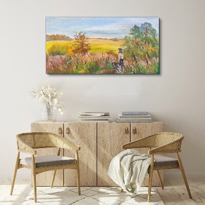 Tablou canvas Peisaj de vară cu o figură și un câine