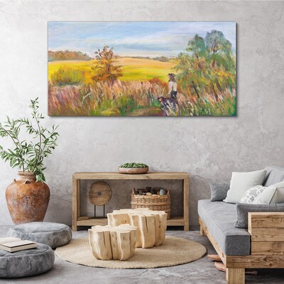 Tablou canvas Peisaj de vară cu o figură și un câine