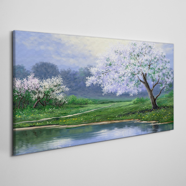 Tablou canvas Peisaj de primăvară cu copaci înfloriți
