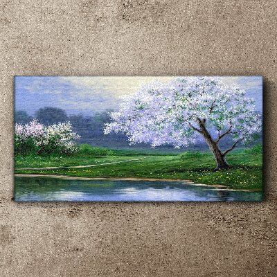 Tablou canvas Peisaj de primăvară cu copaci înfloriți
