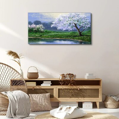 Tablou canvas Peisaj de primăvară cu copaci înfloriți