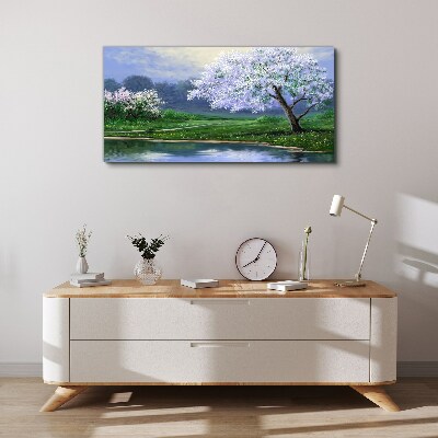 Tablou canvas Peisaj de primăvară cu copaci înfloriți