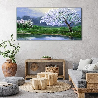 Tablou canvas Peisaj de primăvară cu copaci înfloriți