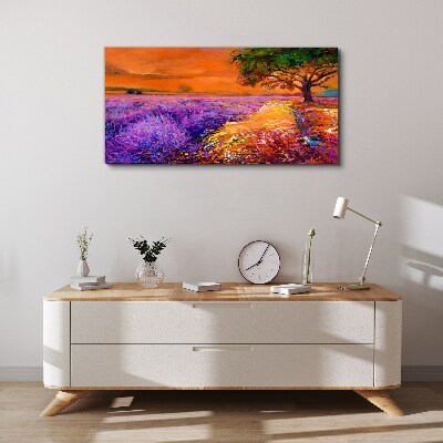 Tablou canvas Câmpuri de lavandă în apus