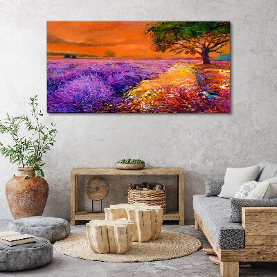 Tablou canvas Câmpuri de lavandă în apus