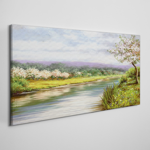 Tablou canvas Peisaj de primăvară lângă râu