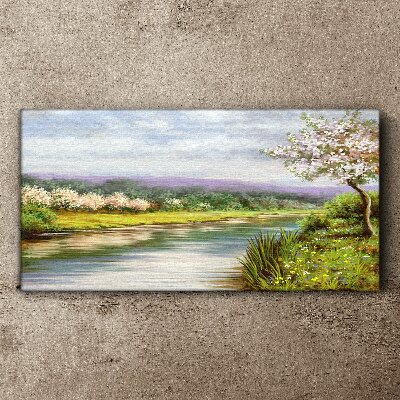 Tablou canvas Peisaj de primăvară lângă râu