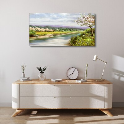 Tablou canvas Peisaj de primăvară lângă râu