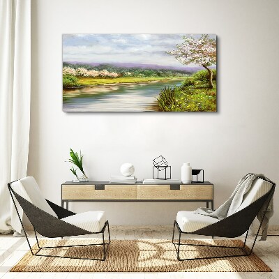 Tablou canvas Peisaj de primăvară lângă râu