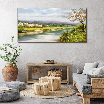 Tablou canvas Peisaj de primăvară lângă râu