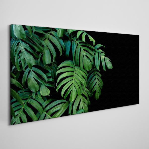 Tablou canvas Frunze verzi pe fond negru