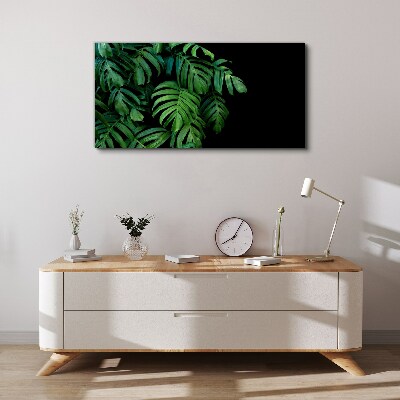 Tablou canvas Frunze verzi pe fond negru