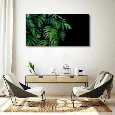 Tablou canvas Frunze verzi pe fond negru