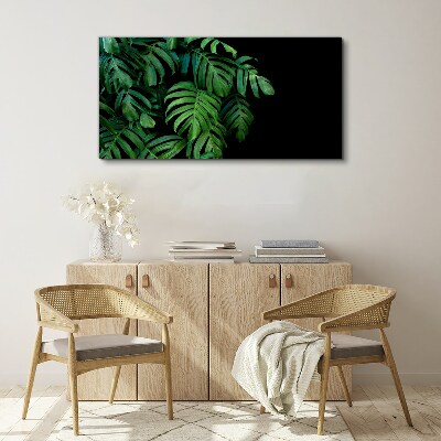 Tablou canvas Frunze verzi pe fond negru