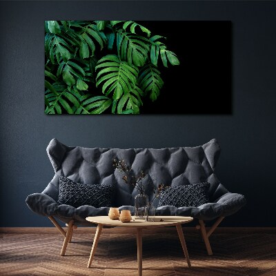 Tablou canvas Frunze verzi pe fond negru