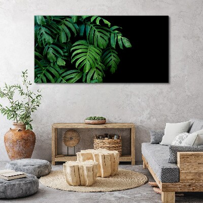 Tablou canvas Frunze verzi pe fond negru