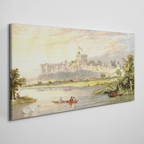 Tablou canvas Un castel lângă râu în culori pastelate