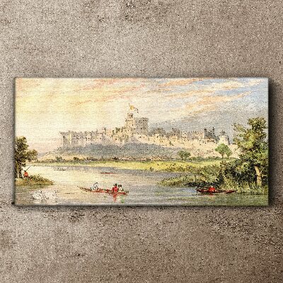 Tablou canvas Un castel lângă râu în culori pastelate