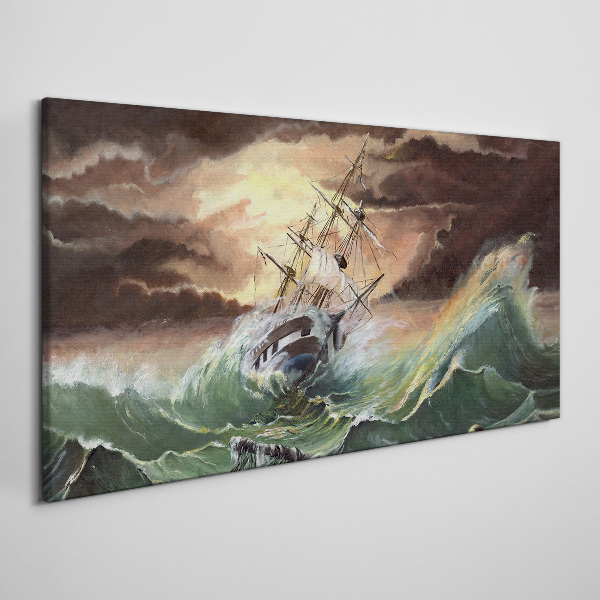 Tablou canvas Ocean furtunos cu o navă distrusă