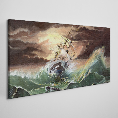 Tablou canvas Ocean furtunos cu o navă distrusă