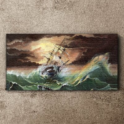 Tablou canvas Ocean furtunos cu o navă distrusă