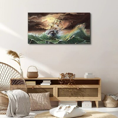Tablou canvas Ocean furtunos cu o navă distrusă