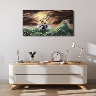 Tablou canvas Ocean furtunos cu o navă distrusă