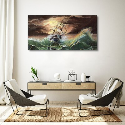 Tablou canvas Ocean furtunos cu o navă distrusă