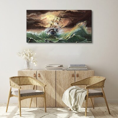 Tablou canvas barcă navă ocean furtună valuri